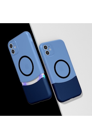 Apple Uyumlu iPhone 11 Kılıf M-safe Şarj Özellikli Mıknatıslı Zore Duble Kapak Lacivert