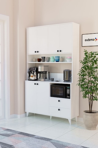 Silva Kahve Köşesi Çok Amaçlı Dolap Beyaz Beyaz