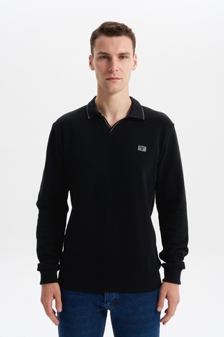 AR-MA Arma Erkek Regular Fit Polo Yaka Sweatshirt Karbon Fırçalı Selanik, %65 Pamuk %35 Polyester, Düğmesiz Basic K30554698602 Siyah