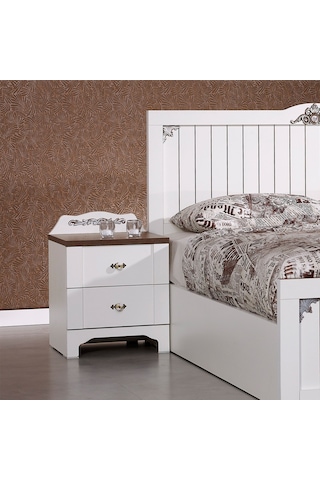 Pasific Home Gazel 2 Çekmeceli Komodin Koyu Meşe - Beyaz
