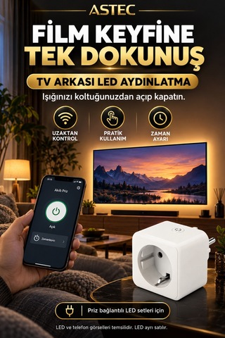 Astec Wi-fi Akıllı Priz 16a 220 V Led Aydınlatma İçin Telefondan Aç/kapat Ve Zamanlayıcı