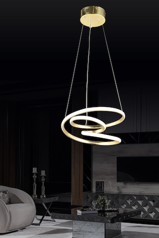 Ld 039 Topsuz Model Gold 3 Renkli Salon Ve Oturma Odası İçin İdeal Alüminyum Avize, 35x70 Gold