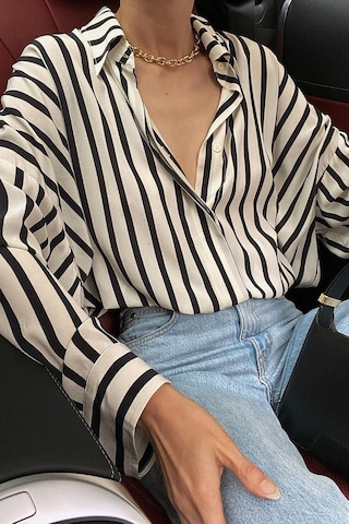 Madmext Mad Girls Beyaz Çizgili Gömlek Mg1383-beyaz Beyaz