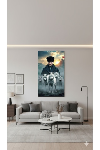 Türk Bayrağı Atatürk Ve Bozkurtlar Tablo Milli Duruş Dekoratif Poster