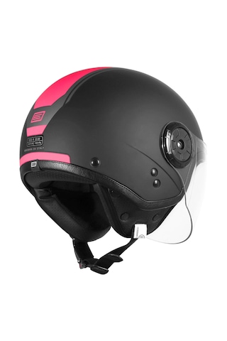 Origine Neon Yarım Motosiklet Kaskı Siyah Fuşya