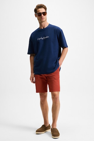 Grımelange OURFLOW Erkek Nakış Detaylı %100 Organik Pamuk Bisiklet Yaka Kısa Kollu Oversize Lacivert T-Shirt
