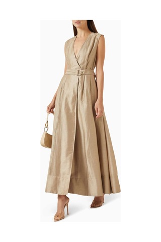 Acler Hepworth D - Ring Kemerli Maxi Elbise - %53 Keten, %36 Viskoz, %11 Naylon Bej