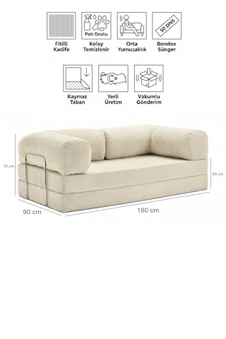 Fitilli Kadife Yıkanır Silinir Pratik Yer Yatağı 50 Dns Bondex Bej 100 x 200 Kanepe