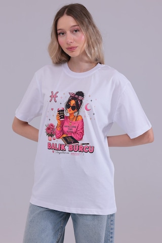 Balık Burcu Kadın Tişört Beyaz