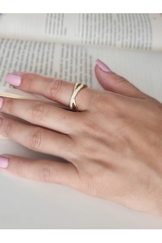 Çapraz X Model Zirkon Taşlı Ayarlanabilir Gold Altın Renkli Yüzük Gold