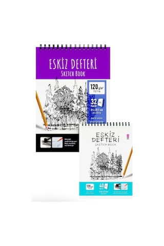 Eskiz A5, A4 Spiralli Defter 2'li Set Renkli