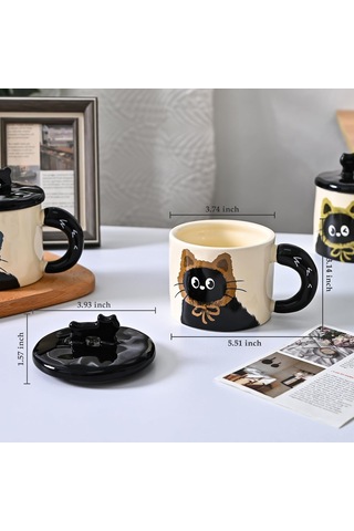 Suofeng Kedi Desenli Seramik Kupa - Kahve/bardak 370ml Dayanıklı Ev/ofis Kullanımı Kahve Severler İçin Kahve Fincanı Kahverengi