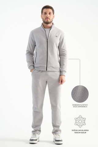Shooter Sportswear Shooter Erkek Kışlık Eşofman Takımı Thermosoft Teknolojisi Içi Kuzu Görünümlü Regular Kalıp Açık Gri