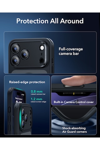 Esr Apple Uyumlu iPhone 17 Pro Max Classic Hybrid Magsafe Kılıf - Kamera Kontrol Buton - Buzlu Siyah Buzlu Siyah