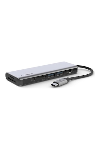 Belkin 7'si 1 Arada Çok Bağlantı Noktalı Usb C Hub 4k Hdmi, Usb-