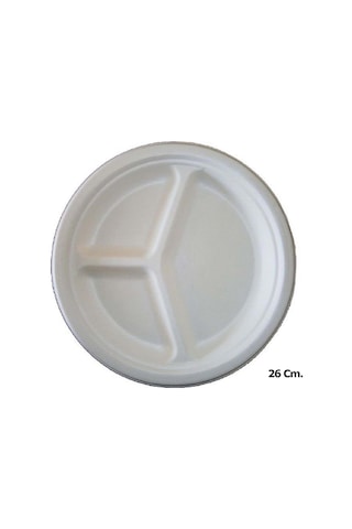 Roll-up Nature Ekolojik Karton Kağıt Tek Kullanımlık 3 Bölmeli Tabak - 26 Cm. - 250 Adetlik 1 Paket Beyaz