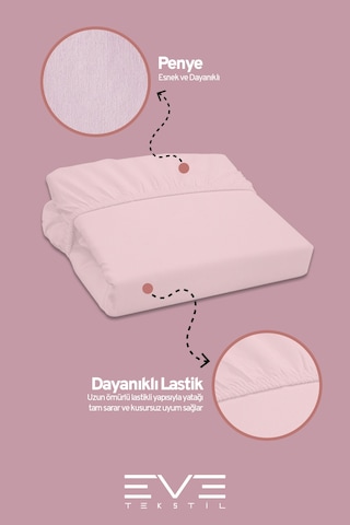 Eve Tekstil Fitted Yüksek Kaliteli Penye Kumaş Tek Kişilik Lastikli Çarşaf Toz Pembe