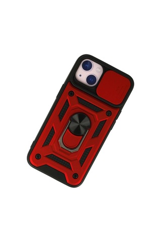 Apple iPhone Uyumlu- 13 Kılıf Pars Lens Yüzüklü Silikon - Kırmızı