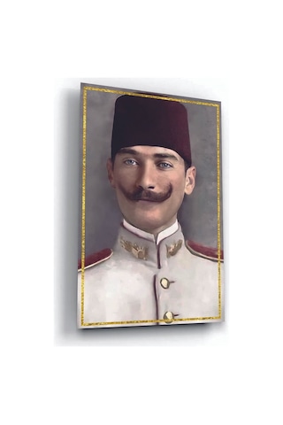 Mustafa Kemal Atatürk Askeri Öğrenciyken Gold Detaylı Cam Tablo
