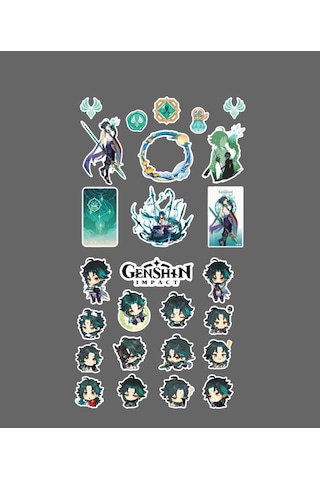 Xiao-genshin İmpact-xiao 2 Li Sticker Set Parlak Kağıt-oyun Etiketi - Telefon -hediye Süsleme Açık Yeşil
