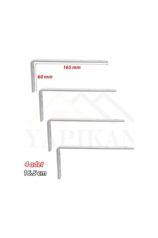 6x16.5cm- 4 Ad Beyaz Dekoratif Çelik Raf Altı Ayak - Raf Destek Aparatı - Metal L Konsol