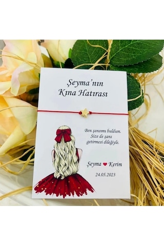 20 Adet Gold Yıldızlı Kırmızı Bileklik - Kına Hatırası - Kına Hediyelik