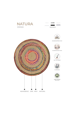 Natura El Dokuma Jüt Bohem Tarz Otantik Salon Oturma Odası Koridor Yatak Odası Natural Halı 00002a Multi
