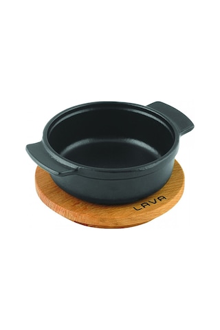 Lava Döküm Güveç Kabı Ve Ahşap Altlık. Çap(ø)11cm. Siyah