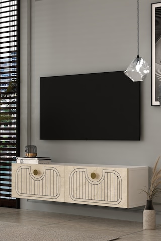 120dhdtda3bta Hera Lazer Desenli Duvara Monte Tv Sehpası Beyaz-traverten-altın