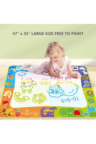 Samdoo 120x90cm Çocuklar İçin Su Tabanlı Boyama Matı - Yeniden Kullanılabilir Sihirli Boyama Altyapısı, Eğitici Oyun Ve Çizim Seti Tam Paket C Çok Renkli