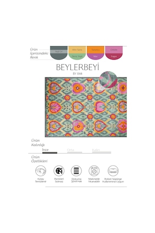Cool Halı Beylerbeyi By 844 Yeşil Halı Çiçek Desenli Otantik Ev Salon Halısı Yıkanabilir Şönil Halı