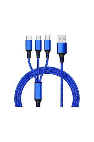 Geekyou 3-in-1 Nilon Örgü Şarj Kablosu 2.4a Hızlı Şarj Type-c/micro Usb/iphone Uyumlu 1.2m Siyah Dayanıklı