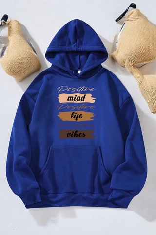 Uyguntarz Mind Life Vibes Baskılı Oversize Sweatshirt Mavi