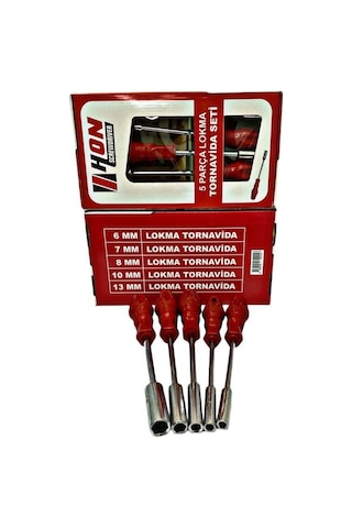 Lokmaanahtar Krom İçi Boş Şaftlı 6 7 8 10 13 Mm Metal Altıgen 5 Adet Lokma Anahtar Tornavida Seti