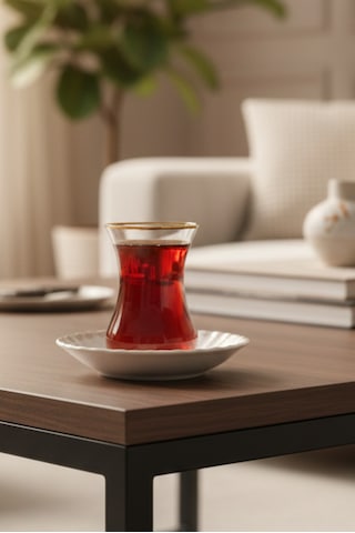 6 Kişilik Emboss Desen Porselen Altın Yaldızlı Çay Takımı 12 Parça Beyaz