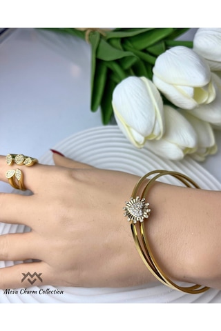 Kalp Zirkon Taşlı Çelik Ajda Charmı / Kolye Ucu Gold