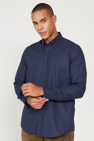 AC&Co / Altınyıldız Classics Erkek Lacı Recycle Slim Fit Dar Kesim Gizli Düğmeli Yaka Pamuklu Flanel Oduncu Gömlek Lacivert