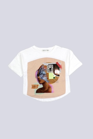 Escabel Kız Çocuk Baskılı Tshirt Beyaz