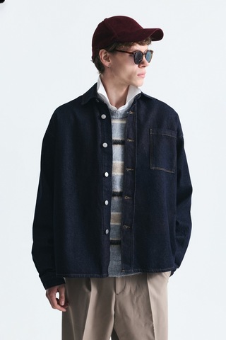 Vamos Oversize Denim Gömlek Koyu Lacivert