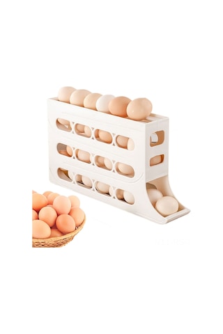 Reedark Otomatik Yuvarlanan 30 Yumurta Kapasiteli, Çift Katlı, Slim Tasarım, Buzdolabı Kapısı Yerine Konulabilir, Sağlıklı Yumurta Saklama Kutusu - Beyaz 1 Adet Beyaz
