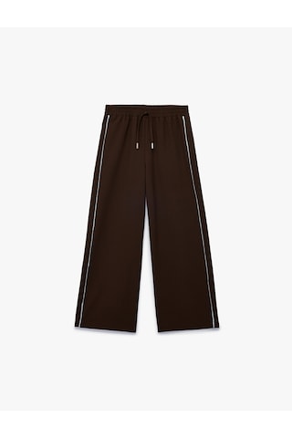 Koton Beli Bağcıklı Biyeli Geniş Paça Pantolon Kahverengi 6skg40095aw Kahve