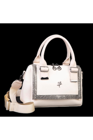 Nas 1455 Kadın Taşlı El Ve Omuz Çantası Krem Siyah