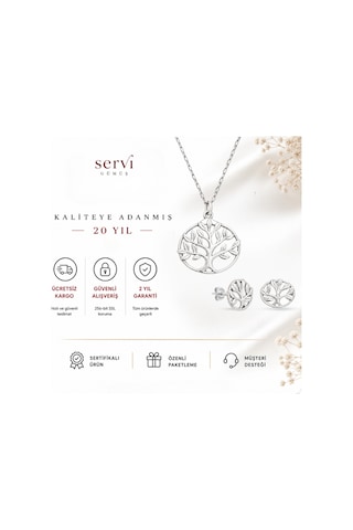 Servi 925 Ayar Gümüş Minimal Hayat Ağacı Kolye Ve Küpe Seti-332