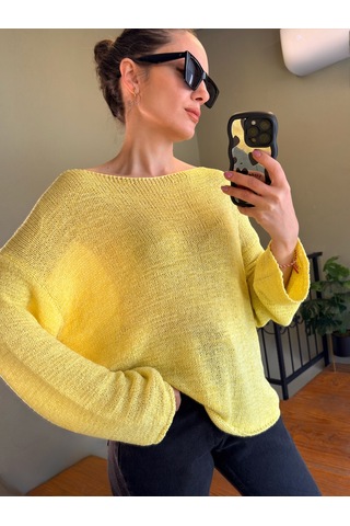 Ali Butik Sarı Kayık Yaka Rahat Kalıp Triko Sarı