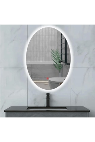 60x80 H Cm Buğu Çözücülü Ledli Elips Banyo Aynası Şeffaf