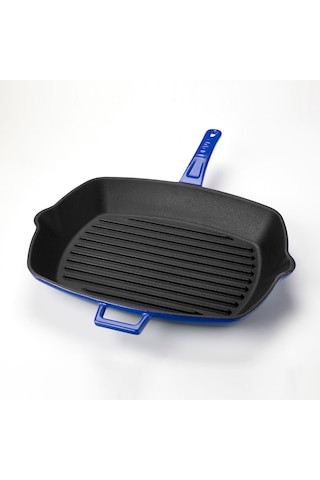 Lava Döküm Izgara Tava Metal Saplı Mavi Ölçü 26 x 32 CM