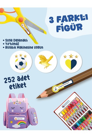Okul Etiketi Kalem Defter Etiketi Sarı Lacivert Takım Temalı Özel İsim Yazılabilen Etiket - 252adet