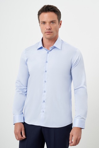 Morven Erkek A. Mavi Pamuk Düz Desen Sert Yaka Slim Fit Gömlek 24mc004111311 A. Mavi