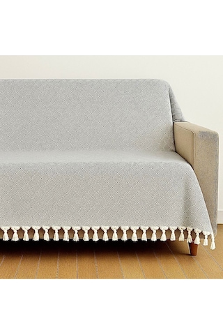 Dama Desen Dokuma %100 Pamuklu Çok Amaçlı Pike Koltuk Örtüsü 180x230 Gri