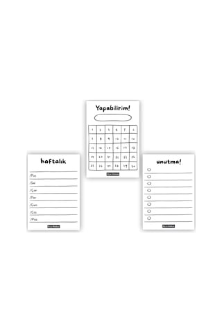 Minimal Plan 3lü Set, 3 Adet A7 Boyut, Mini Tutkallı Bloknot, Not Kağıdı, Herbiri 50 Yaprak